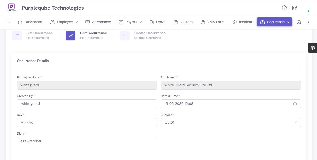 Edit Occurrence Form